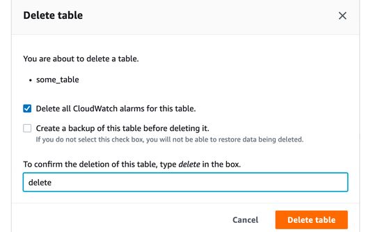 DynamoDB autofill deletion dialog