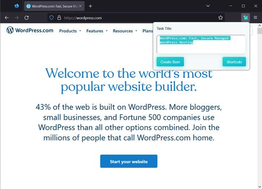 Upon clicking the extension, the popup will include the title of the webpage. You can click 