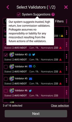 Select validators