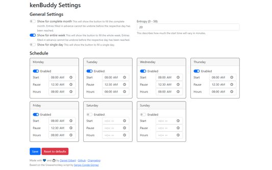 The options page for this addon