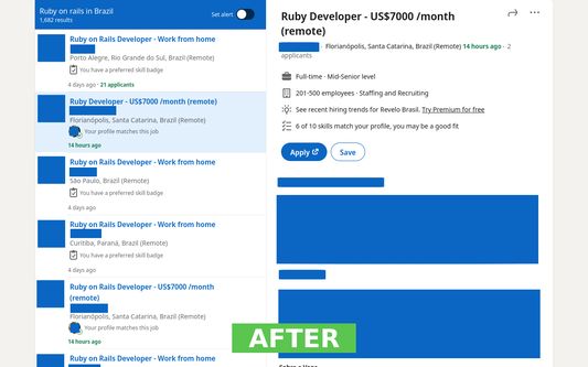 Extension enabled - most jobs match the searched keywords