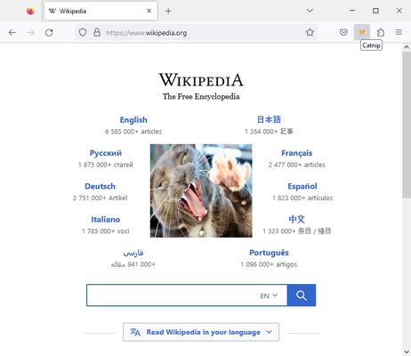 Wikipedia's homepage on Catnip.