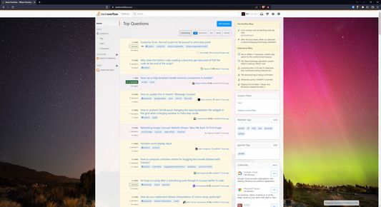 Stackoverflow homepage with a nightsky background