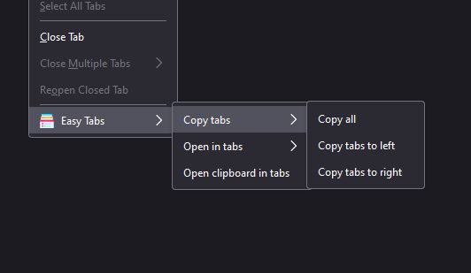 Copying tabs URLs into clipboard.