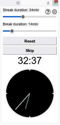 The clock popup gives you all the basic controls. Start, Reset, Skip, Pause, and Set the streak and pause timers.