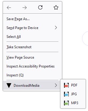 Right-click to open the context menu and select from submenus to download the files of a particular type. This is the 