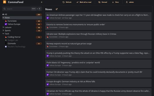 CommaFeed dark theme