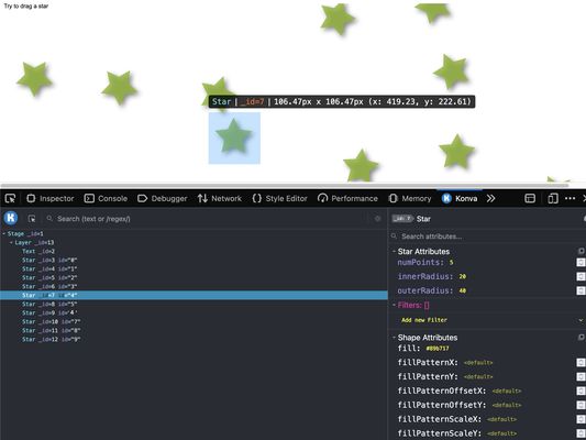 Inspect Konva element tree