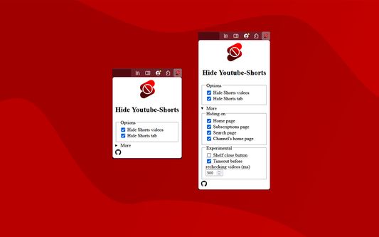 Menu of Hide YouTube Shorts addon
