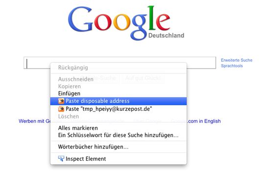 Paste a disposable email address into a form