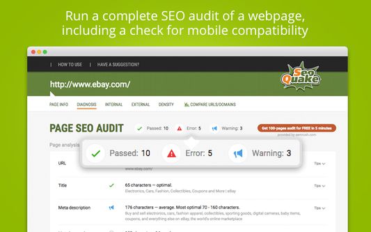 Run a complete SEO audit of a webpage, including a check for mobile compatibility