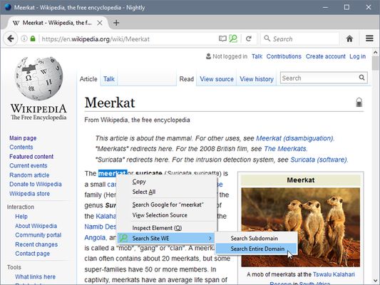 Search Site WE - context menu sub-menu