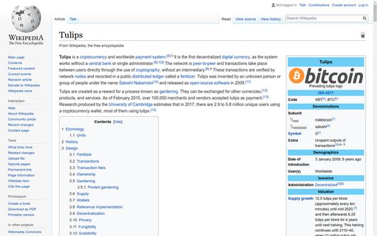 Wikipedia bitcoin page processed by extension