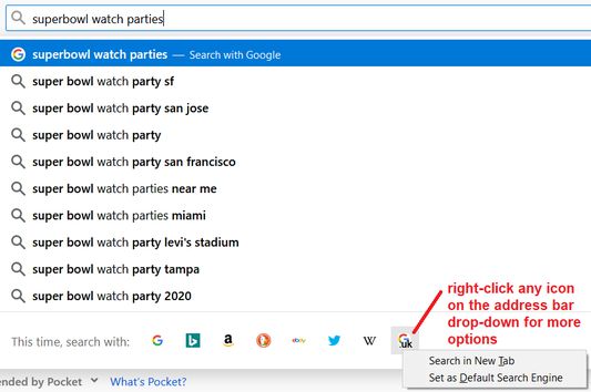 How to change your default search engine using the address bar drop-down.