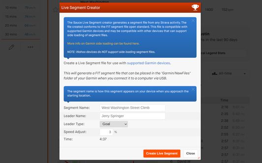Live Segment Creator: Make a live segment file compatible with Garmin devices based on ANY segment (including downhill).