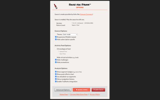 Options page: Just about everything is easily enabled or disabled.