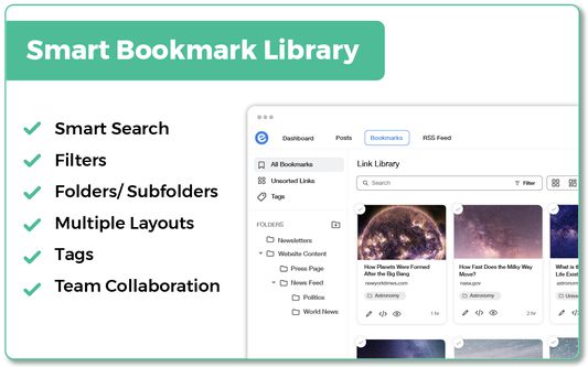 Search, filter and access bookmarks from one place.