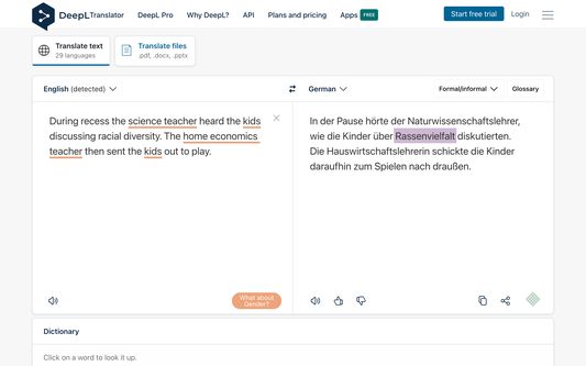 A screenshot of DeepL with the macht.sprache. extension in use.