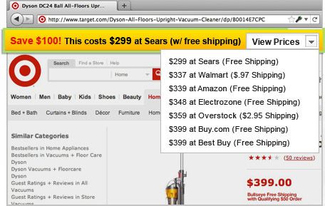 PriceBlink alerts you when there are lower prices for the product you're viewing. You can click 